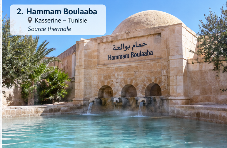 Hammam Sidi Boulaaba, Kasserine — bassin d'eau thermale sulfatée sodique